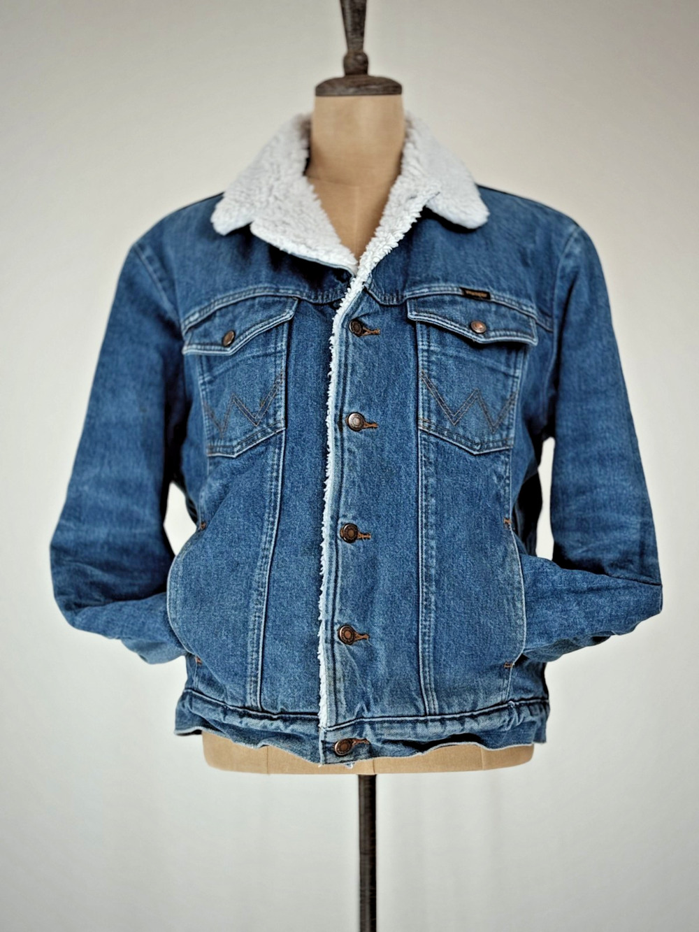 90's Vintage WRANGLER Sherpa Lined Denim Jacket Men's Trucker MEDIUM #0101